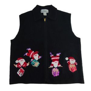 Vintage Lisa International Embroidered Santa Sweater Vest